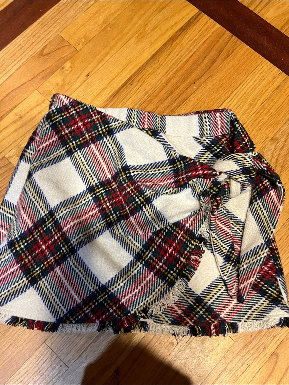 Plaid Wrap Mini Skirt in Ivory and Red